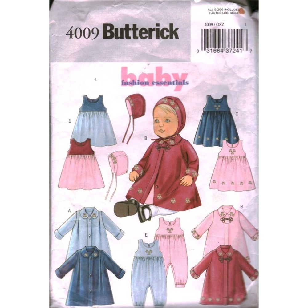 Butterick 4009 Baby Sewing Pattern Infants Coat Jumper‎ Jumpsuit Hat Size NB-S